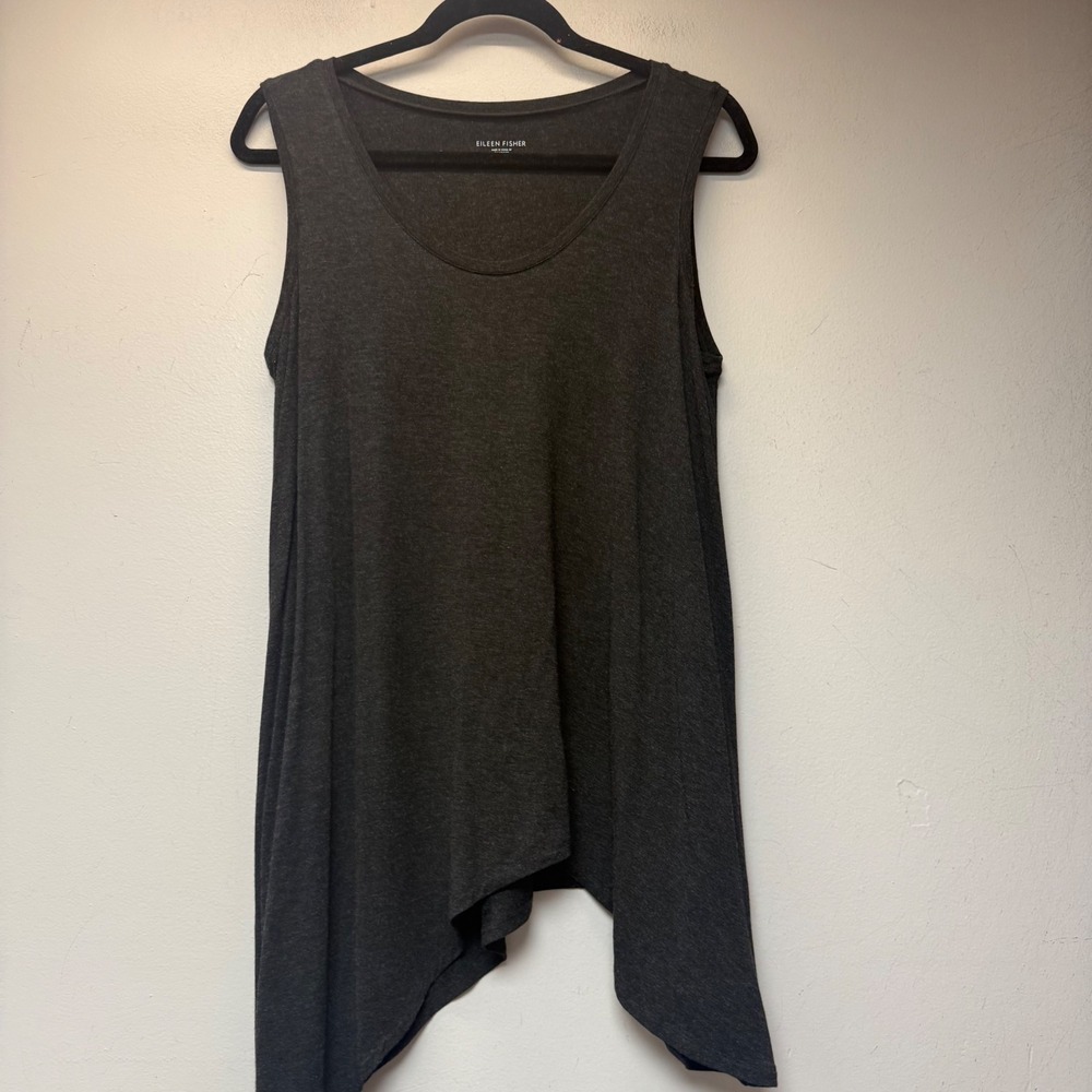 Eileen Fisher Tunic Tank Women S Grey Excellent Italian Yarn Handkerchief Hem